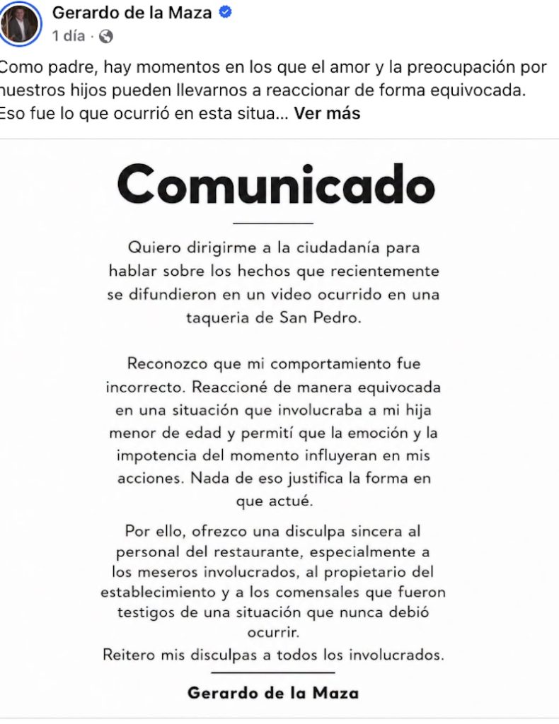 Captan a alcalde de El Carmen agrediendo a un mesero en San Pedro Garza García y luego se disculpa
