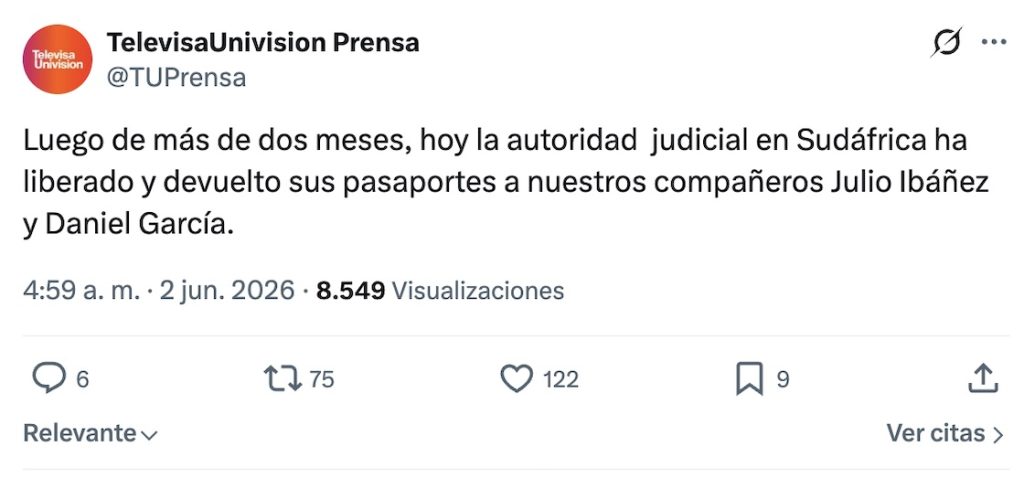 Liberan a Julio 'Profe' Ibañez y al camarógrafo Daniel García detenidos en Sudáfrica