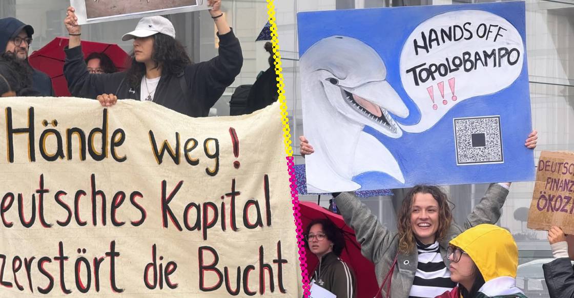 Mexicanos protestan en Alemania contra planta de amoníaco en Sinaloa: “No al dinero que destruye territorios”