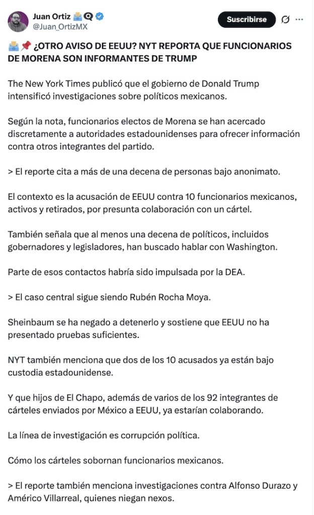 "No tenemos información": Sheinbaum rechaza publicación del NYT sobre supuesta cooperación de funcionarios mexicanos con Estados Unidos