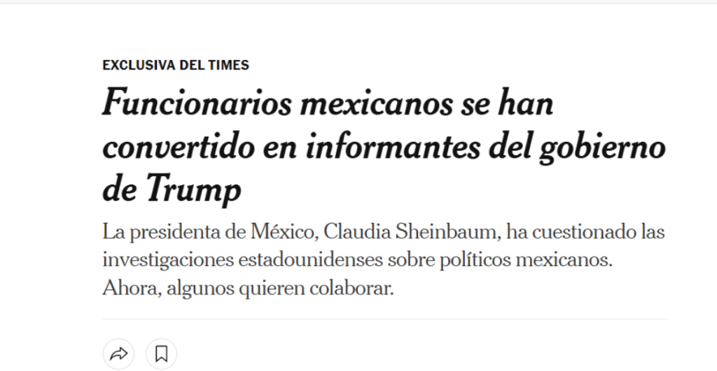 Según The New York Times, funcionarios de Morena estarían buscando colaborar con EU... y eso podría meter más presión al gobierno de Sheinbaum
