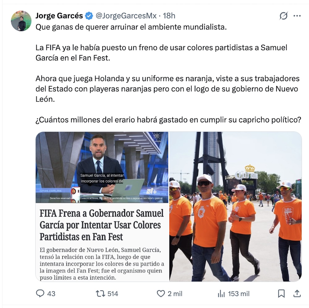 ¿Los saló? El acarreo de playeras naranjas para apoyar a Países Bajos por el gobierno de Nuevo León