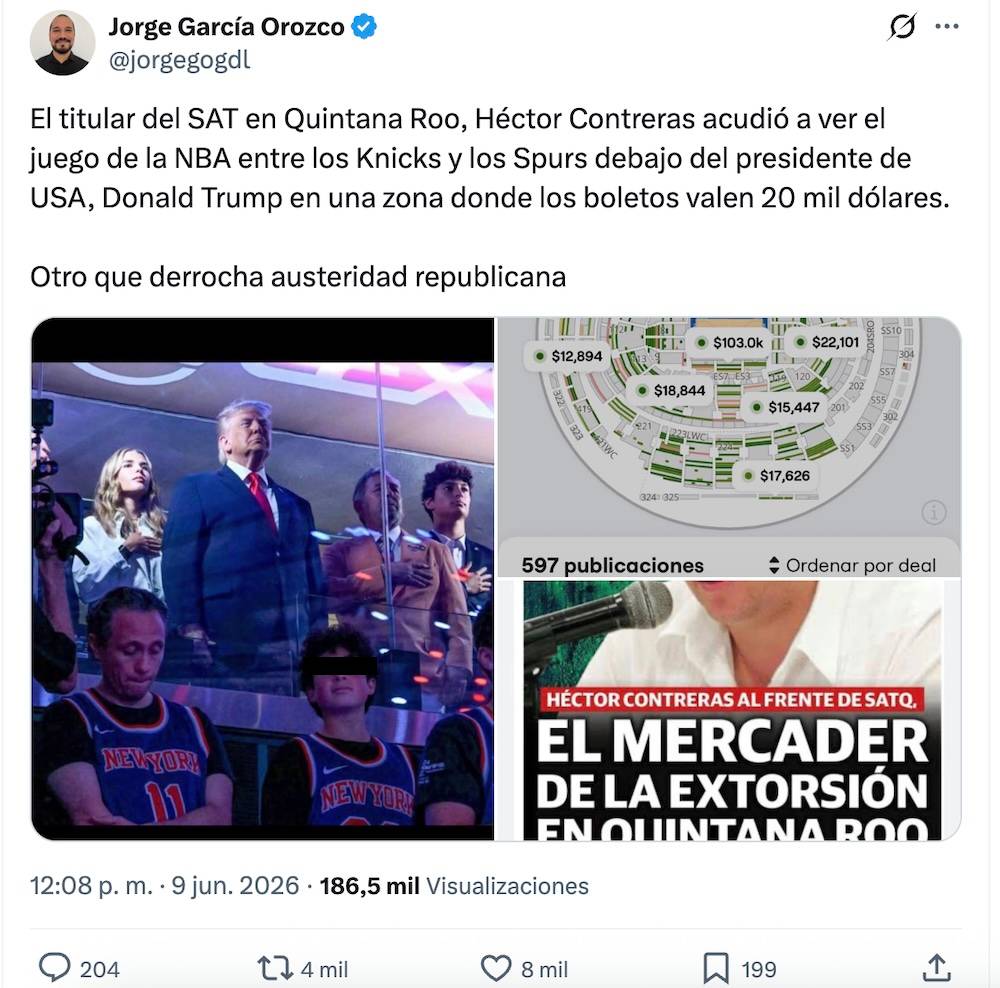 Cachan a director del SAT Quintana Roo en zona de boletos de 20 mil dólares en la final de la NBA