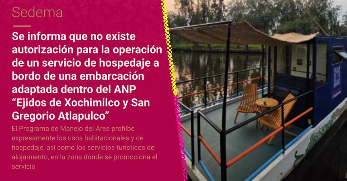 Trajinera con hospedaje en Xochimilco: sin permisos y con riesgo de afectar el ecosistema