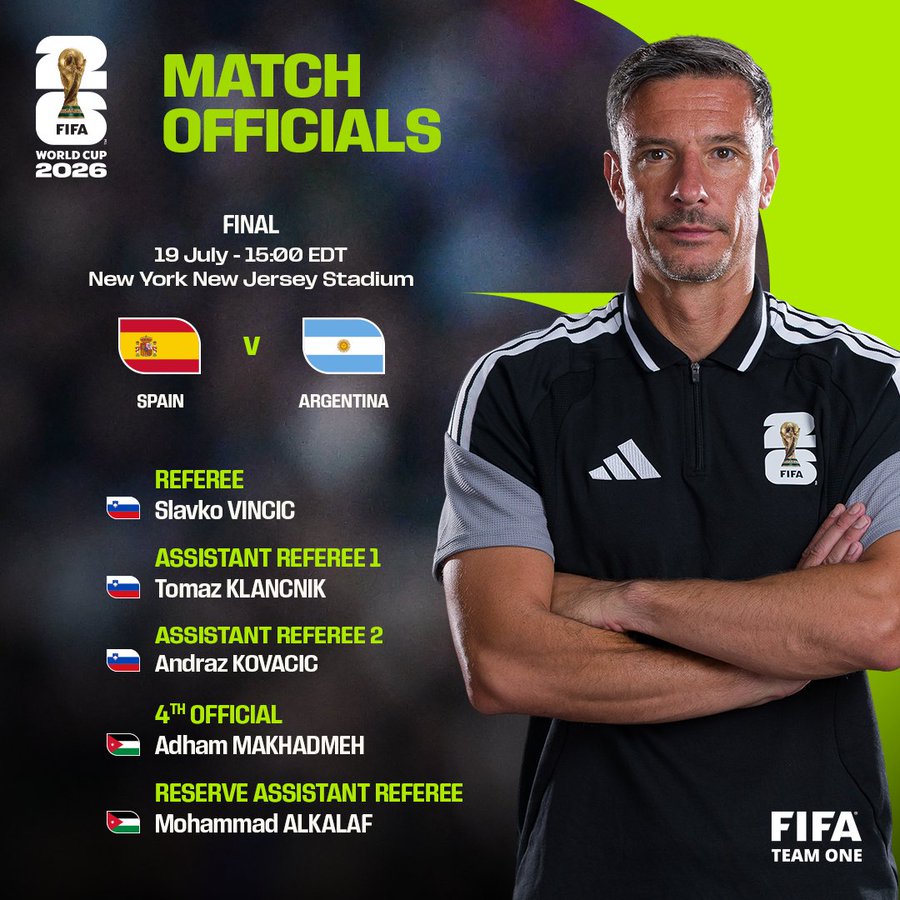 Árbitros designados para la final del Mundial 2026