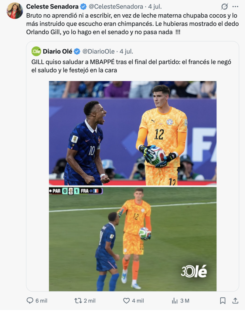 Celeste Amarilla insulta Mbappé