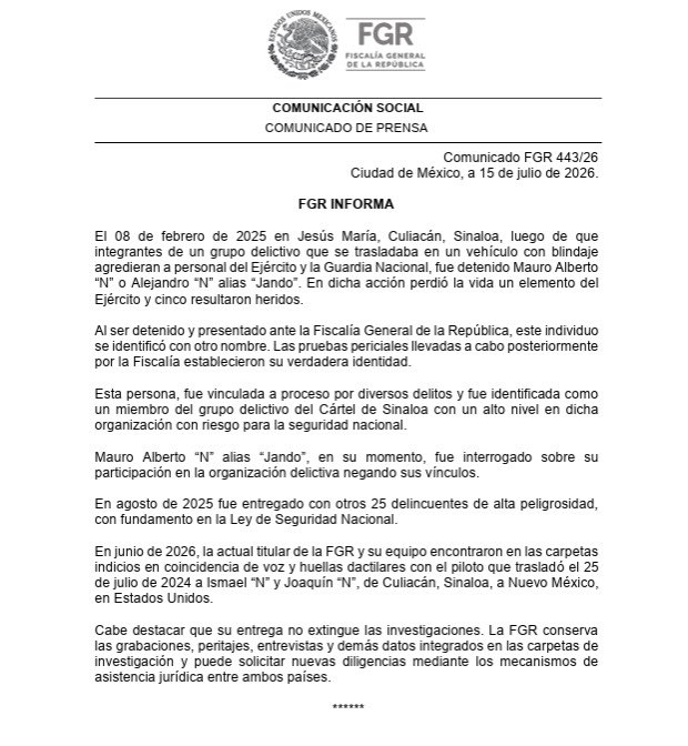 FGR identifica al Jando (el piloto que llevó al Mayo a Estados Unidos)… dos años después de su detención