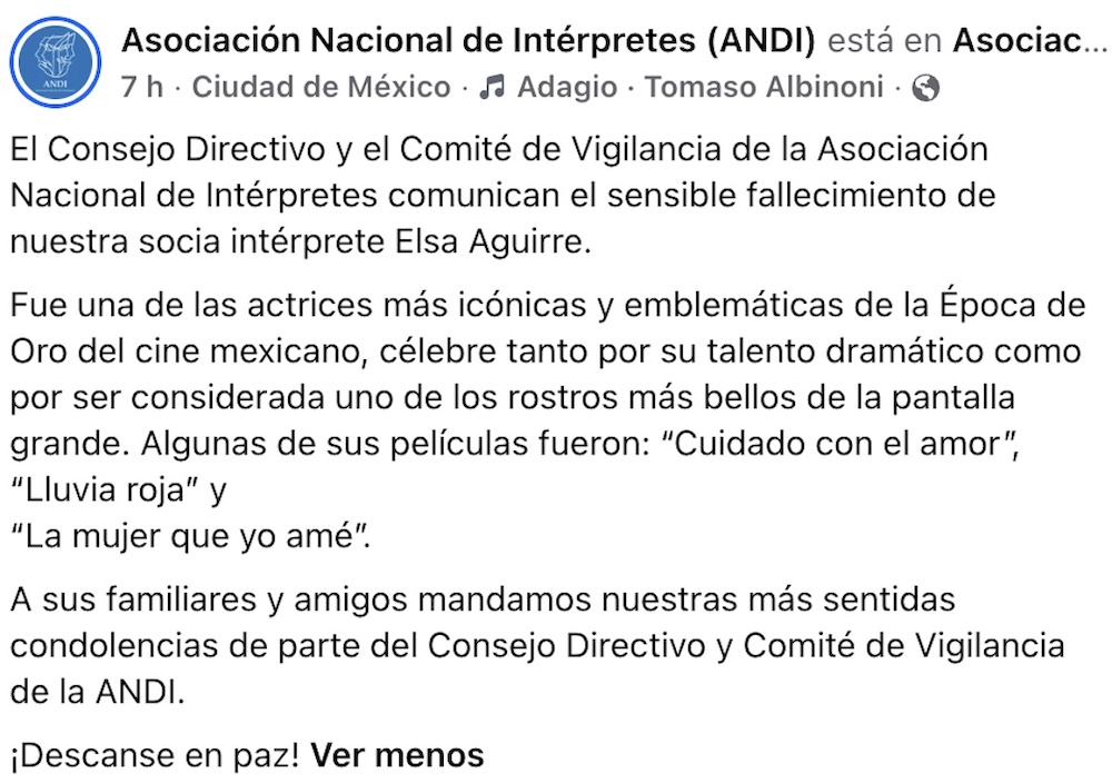 Muere Elsa Aguirre, una de las últimas estrellas del Cine de Oro mexicano
