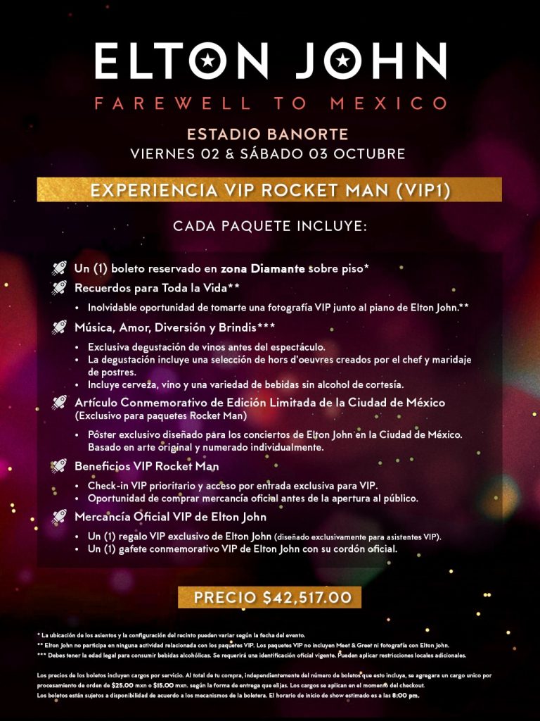 Elton John México precios boletos paquetes vip