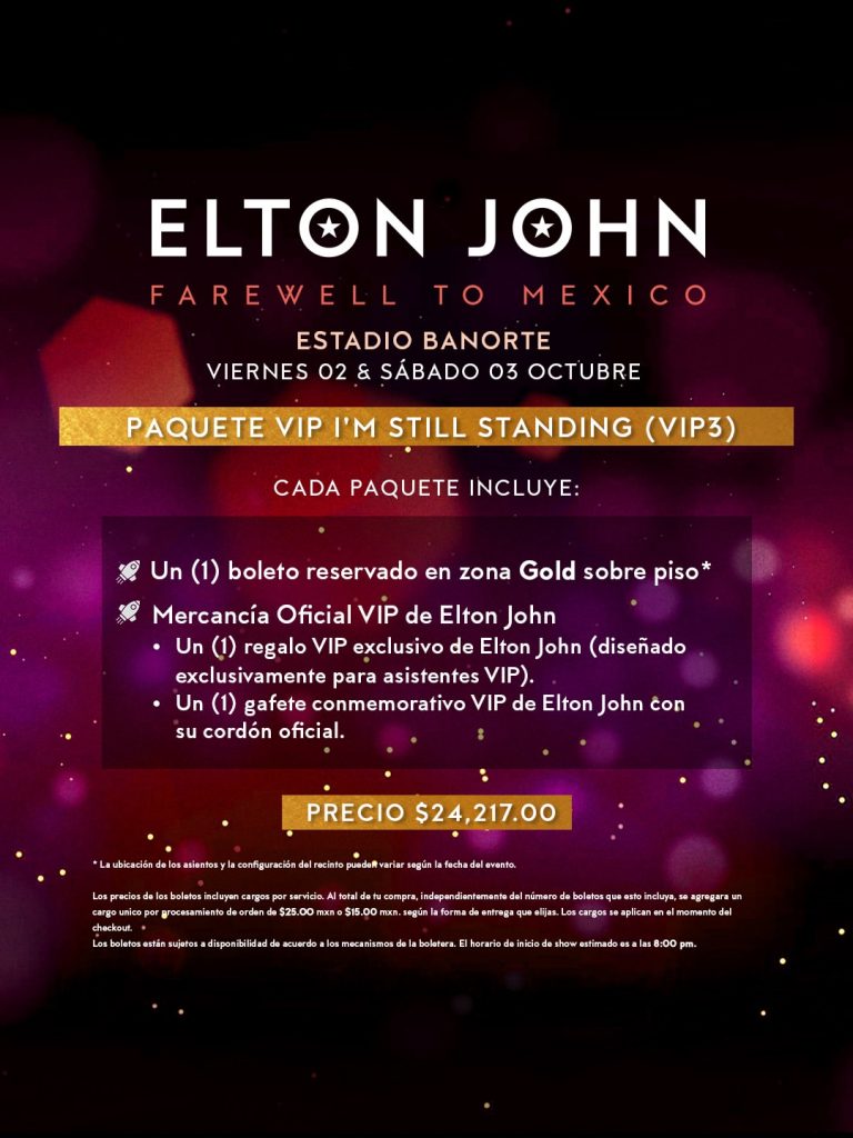 Elton John México precios boletos paquetes vip