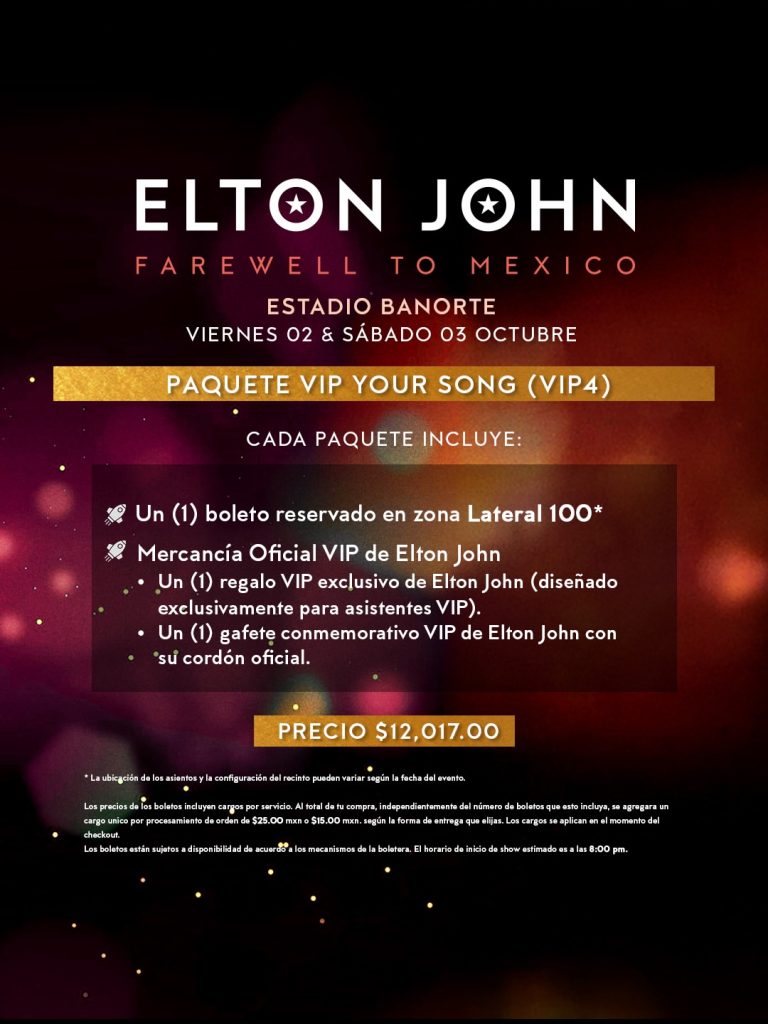 Elton John México precios boletos paquetes vip