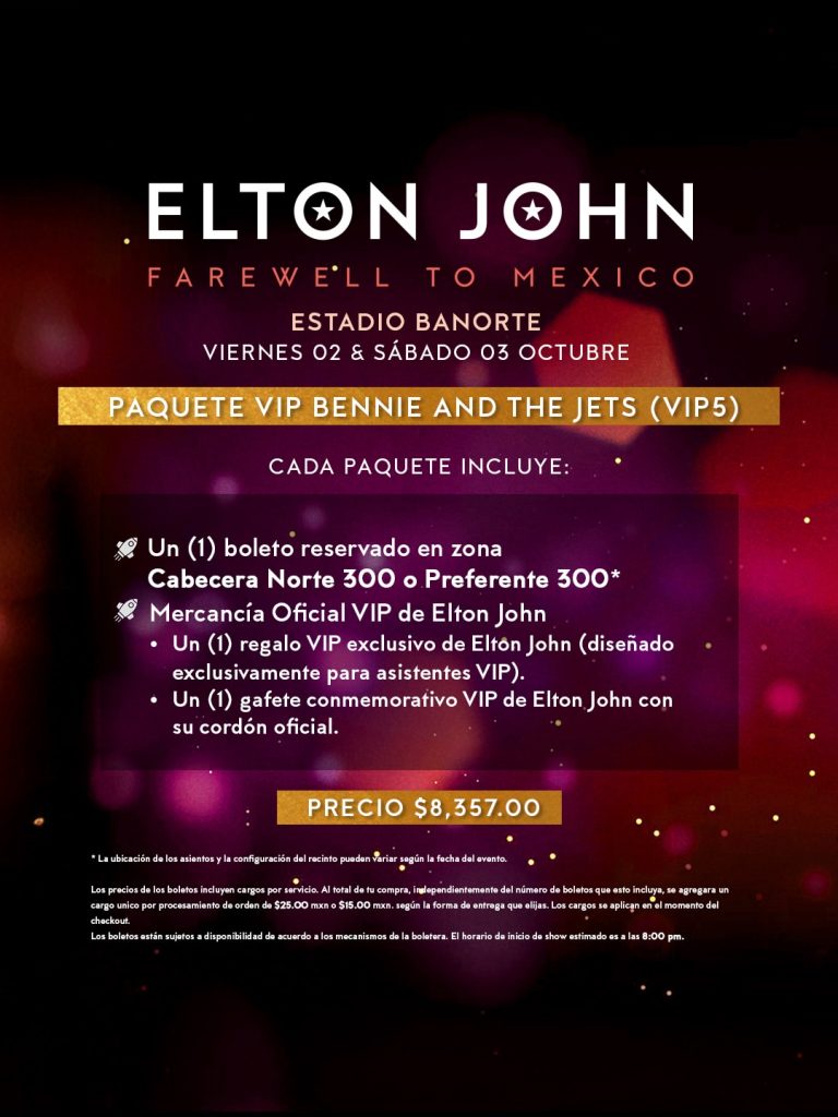 Elton John México precios boletos paquetes vip