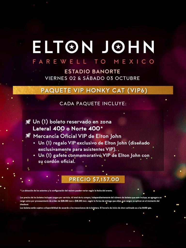 Elton John México precios boletos paquetes vip