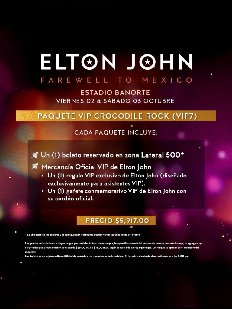 Elton John México precios boletos paquetes vip