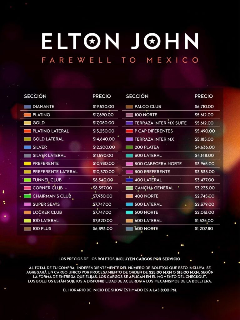 precios boletos elton john méxico