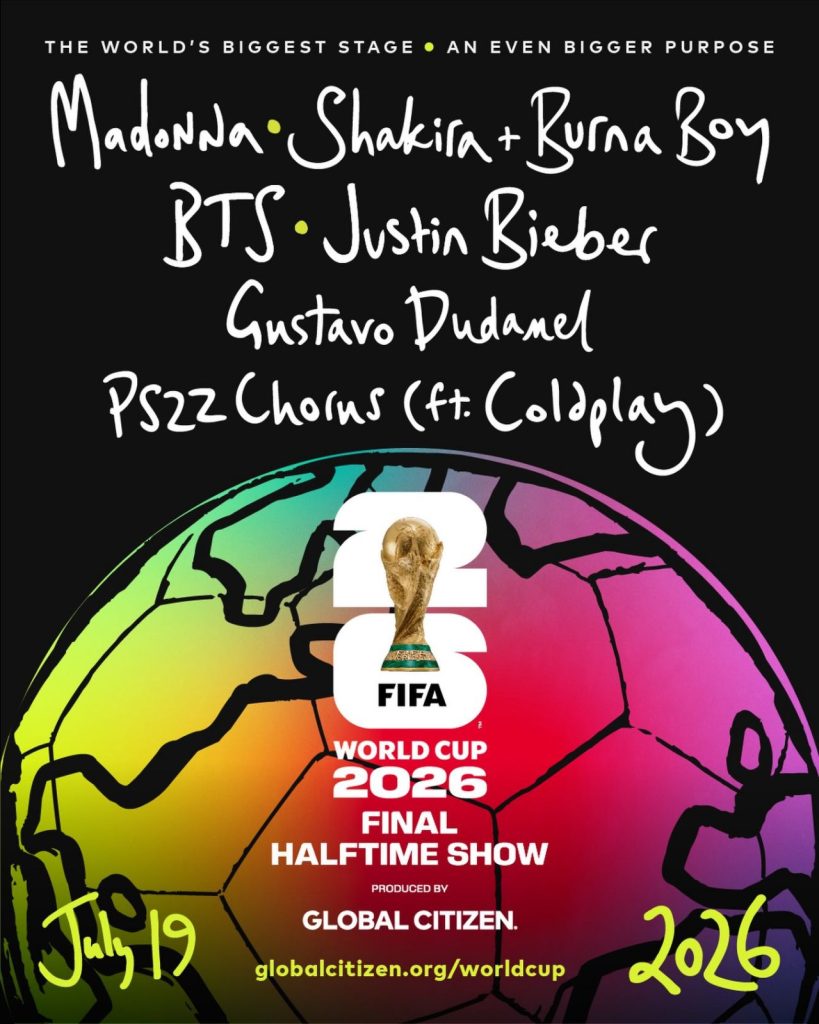Justin Bieber se une a Madonna, Shakira y BTS para el show de medio tiempo de la final del Mundial 2026