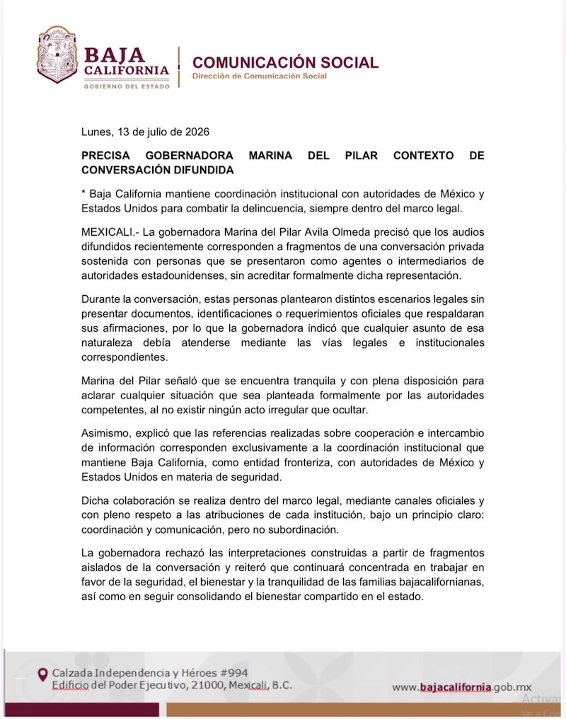 Gobernadora de Baja California reacciona a nuevos audios filtrados