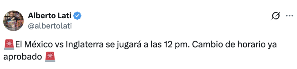 ¿México vs Inglaterra cambia de horario?