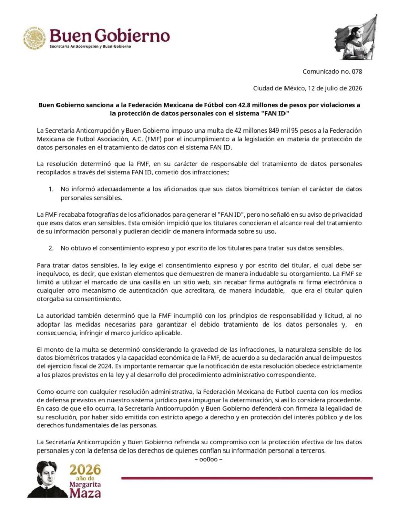 Multa a la Federación Mexicana de Futbol