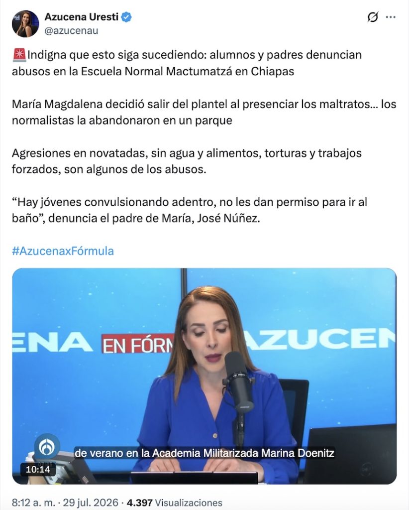 El caso de las denuncias de tortura por novatadas en la Normal Mactumactzá en Chiapas