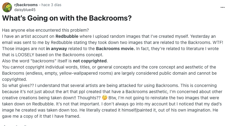 Captura de otro caso denunciando el tema de A24 y backrooms