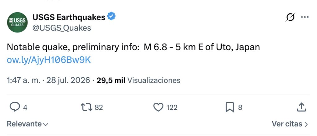 Sismo de magnitud 6.8 sacude el sur de Japón