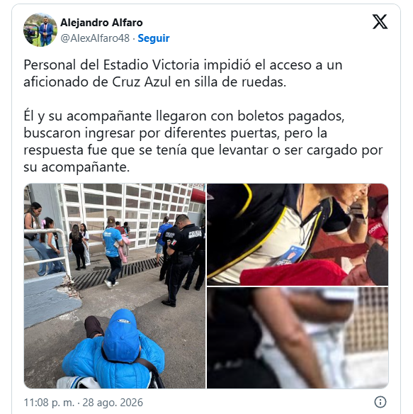 Acusan a Necaxa de negar acceso a aficionado de Cruz Azul en silla de ruedas