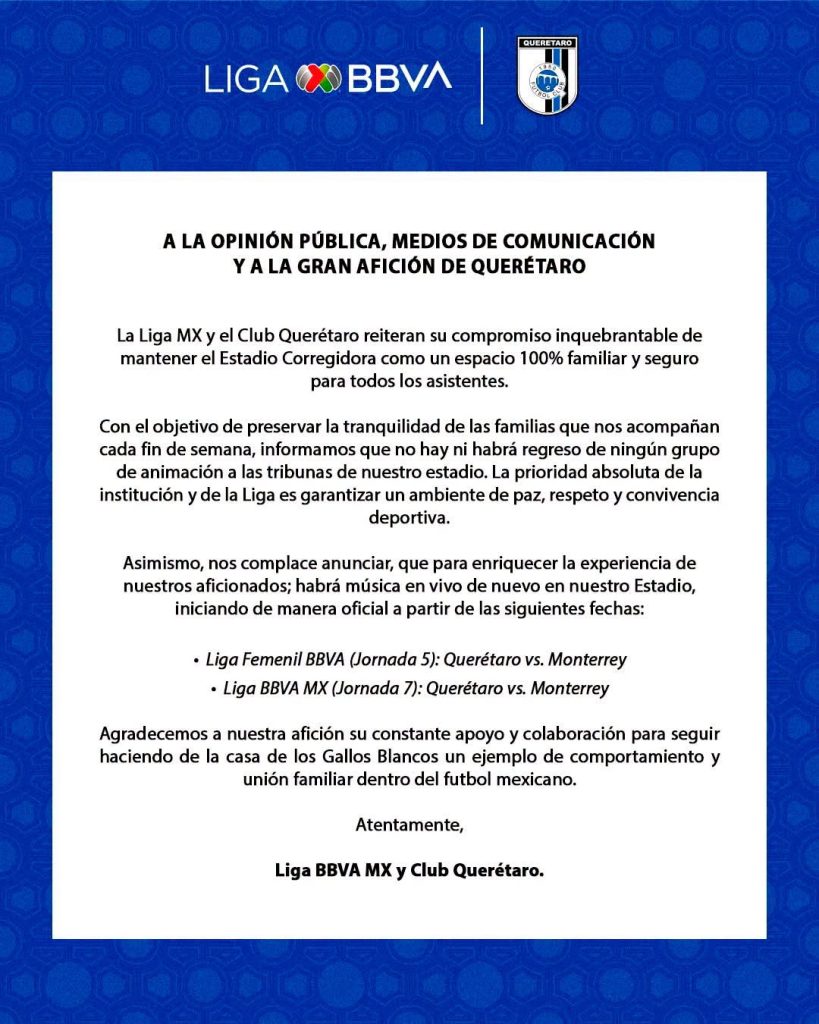 Querétaro descarta regreso de barras al Estadio Corregidora