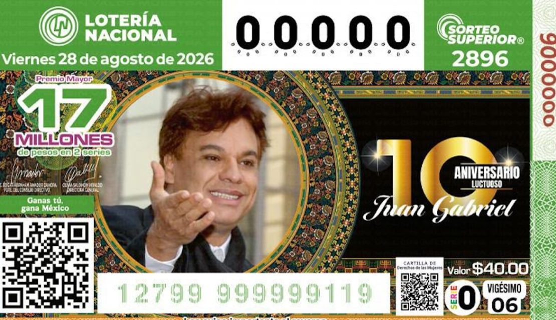Lotería Nacional lanza billete de Juan Gabriel por su 10 aniversario luctuoso