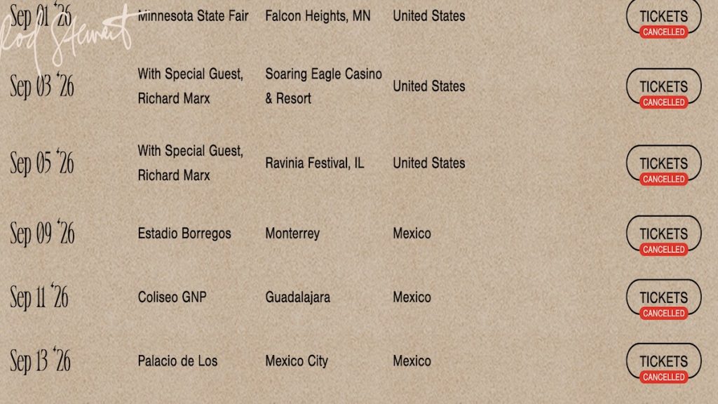 Rod Stewart, fechas canceladas