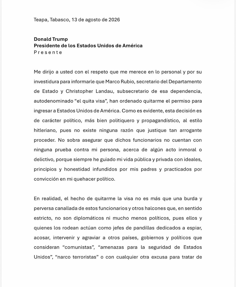 Estados Unidos cancela la visa de Andrés Manuel López Beltrán, hijo de AMLO
