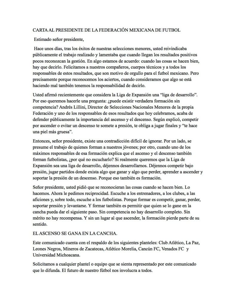 Comunicado jugadores de la Liga de Expansión