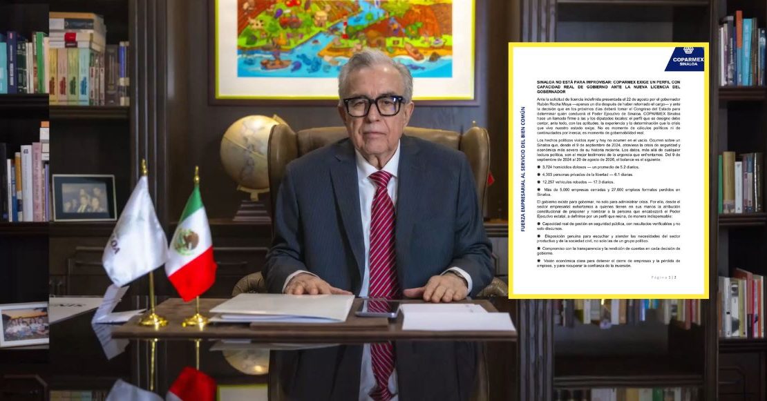 ‘Sinaloa no está para improvisaciones’: Coparmex pide experiencia para quien sustituya a Rocha