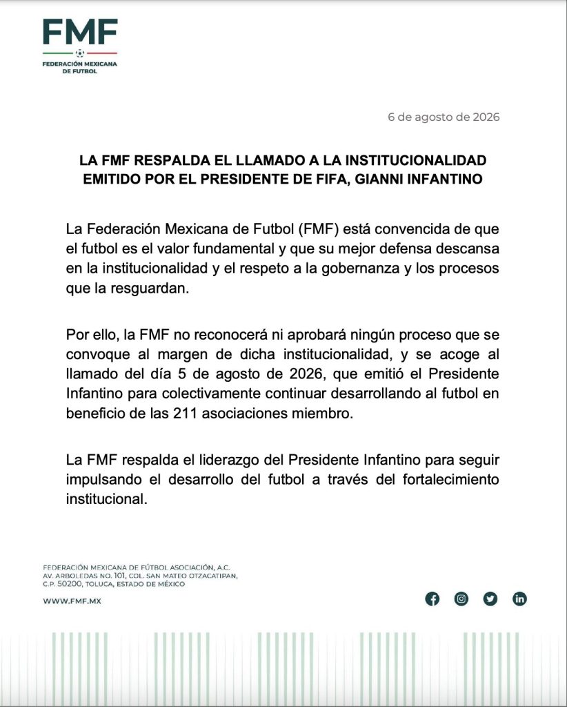 Federación Mexicana respalda Infantino