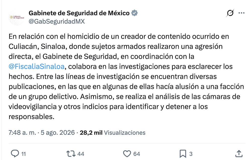 Asesinan al influencer César Gastélum durante una transmisión en vivo en Culiacán