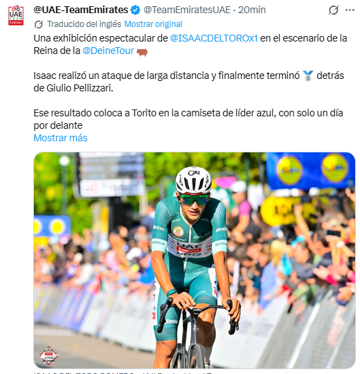 Isaac del Toro toma el liderato de la Vuelta a Alemania con una etapa por rodar