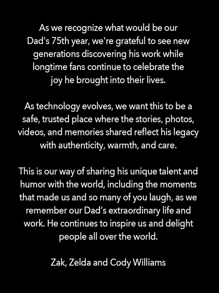 Captura del mensaje publicado por los hijos de Robin Williams en su cuenta de Instagram