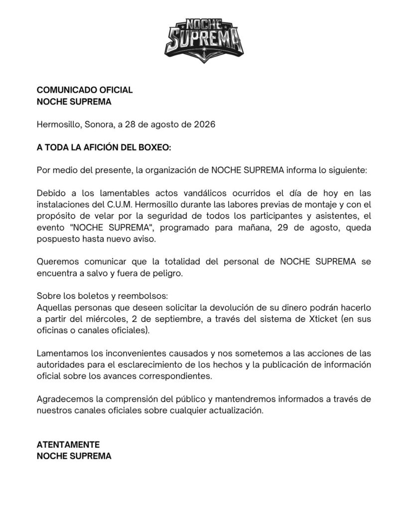 ¡Se canceló! Sujetos armados irrumpen en el CUM de Hermosillo y queman el ring de la pelea de box de influencers