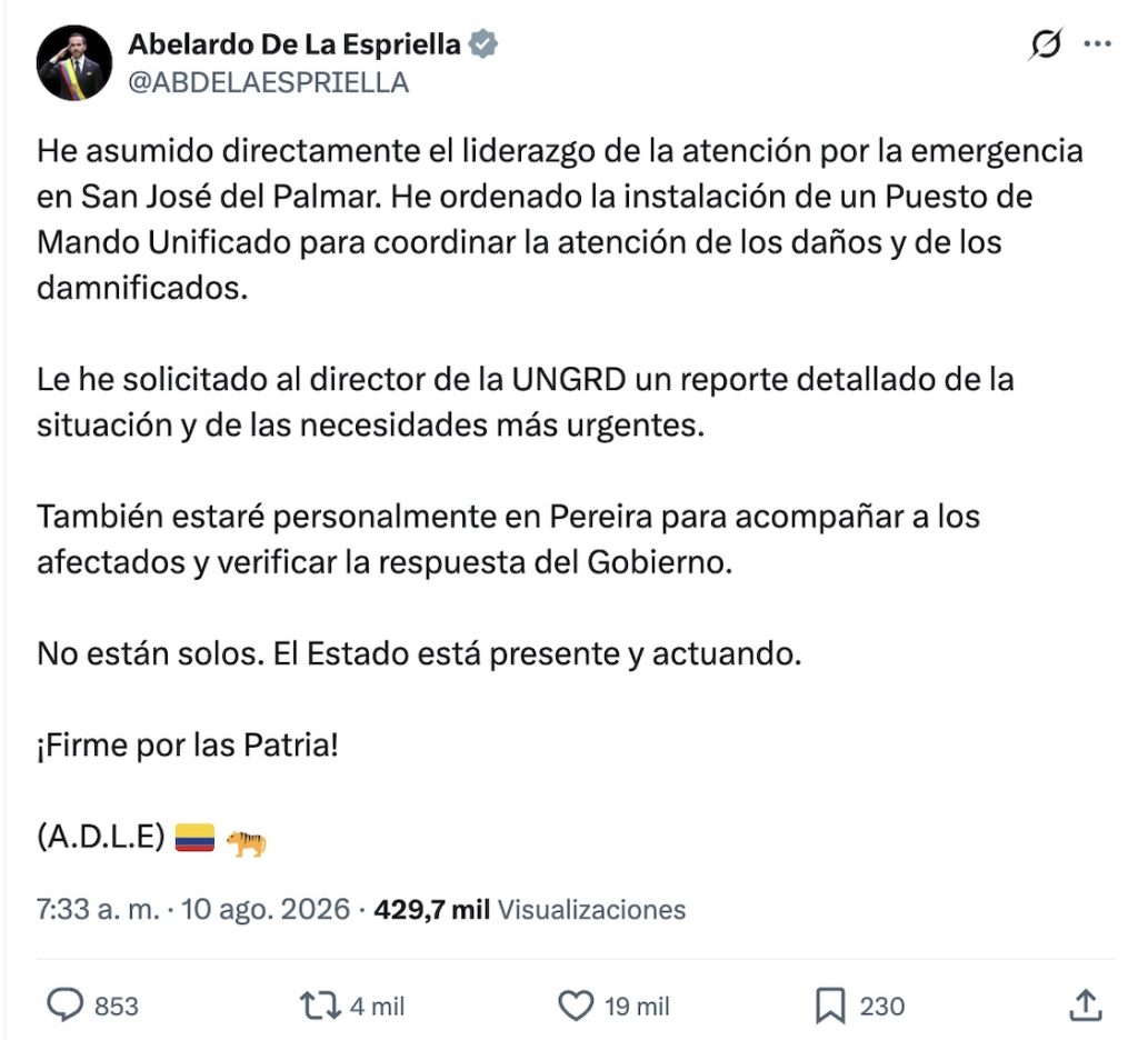 Sismo de 7.4 (con epicentro en San José del Palmar) sacude Colombia