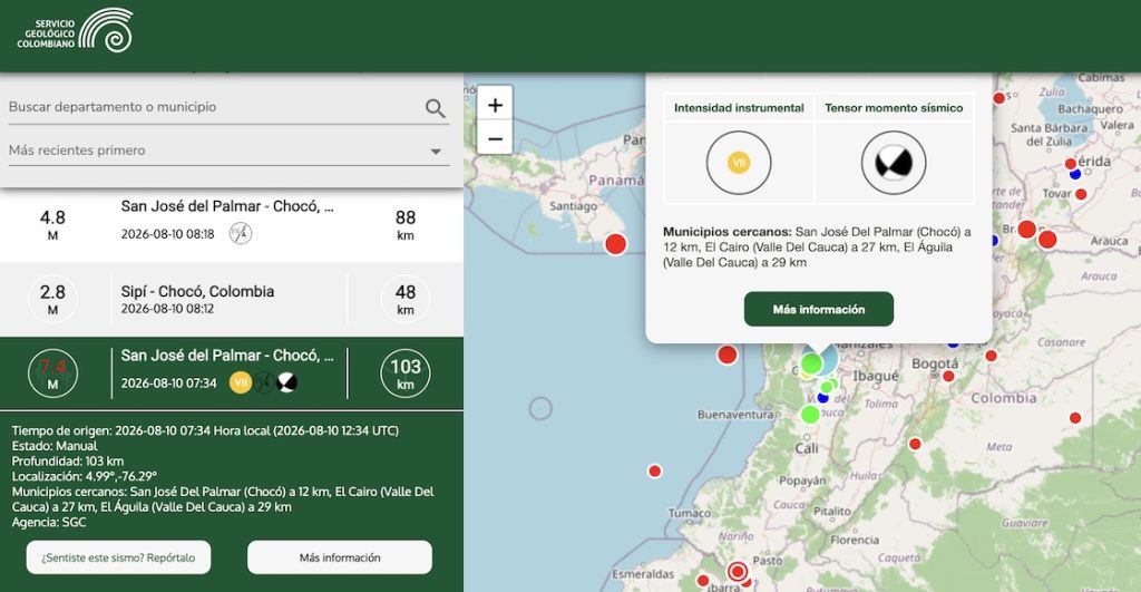 Sismo de 7.4 (con epicentro en San José del Palmar) sacude Colombia