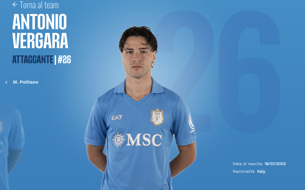 Antonio Vergara en los registros del Napoli