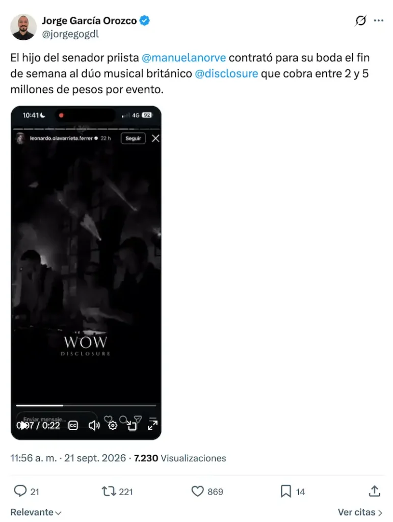 ¡Ora! Contratan a Disclosure para la boda del hijo del senador del PRI Manuel Añorve