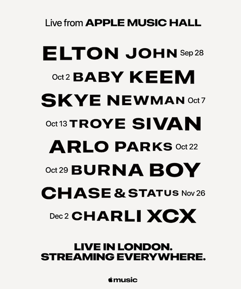 Calendario de shows en Apple Music Hall