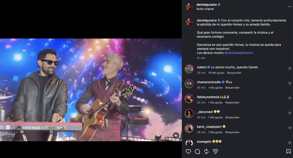 Daniel Gutiérrez de La Gusana Ciega dedica unas palabras en redes sociales al tecladista de Camilo Séptimo