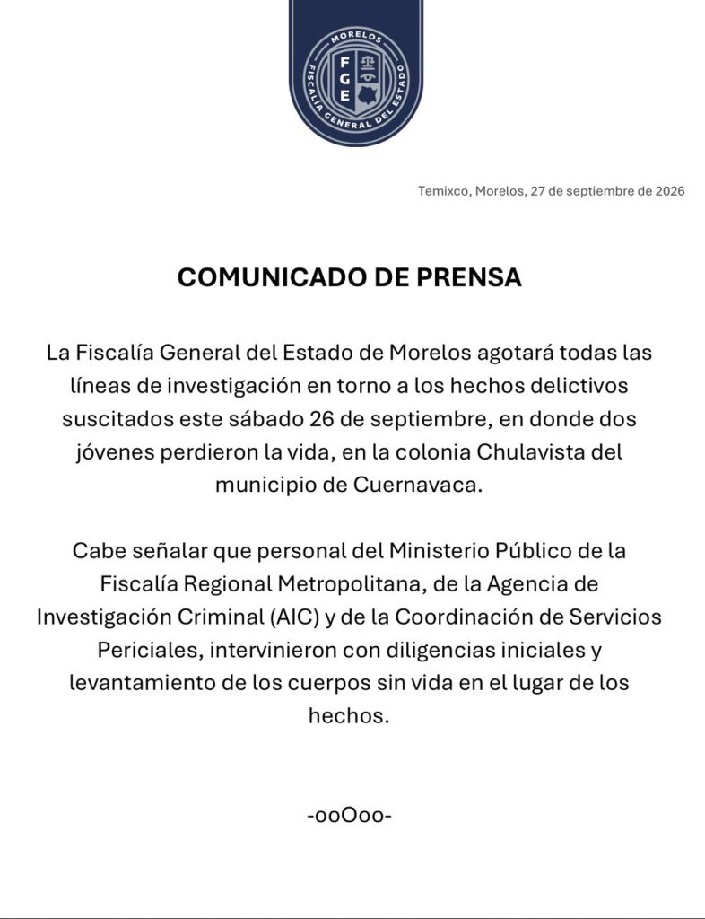 Dos estudiantes de la Prepa 2 de la UAEM son asesinados en Cuernavaca