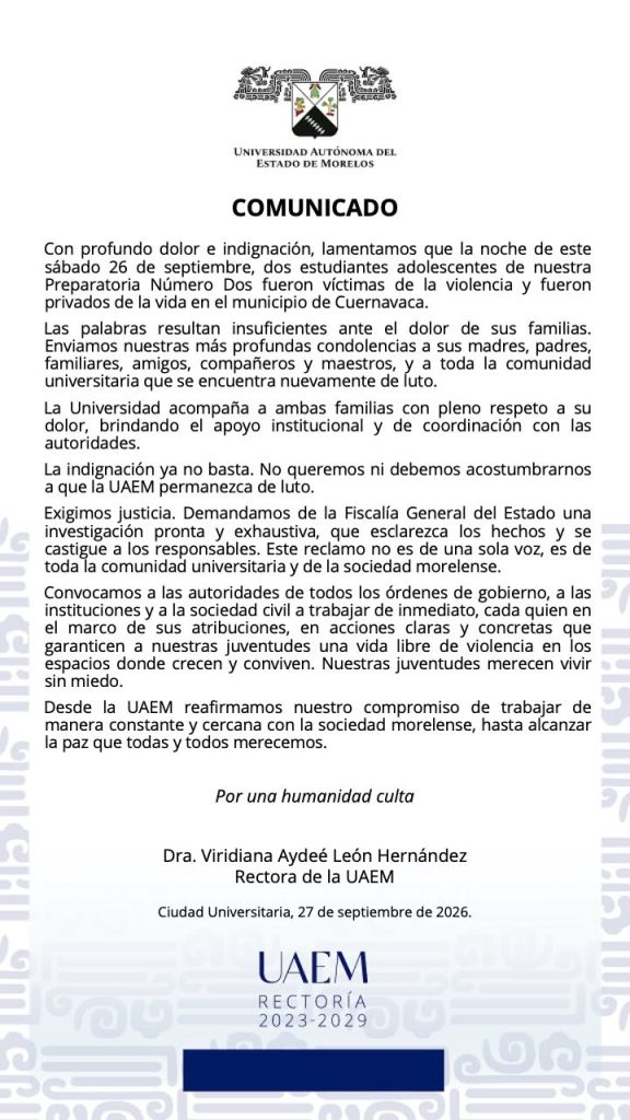 Dos estudiantes de la Prepa 2 de la UAEM son asesinados en Cuernavaca
