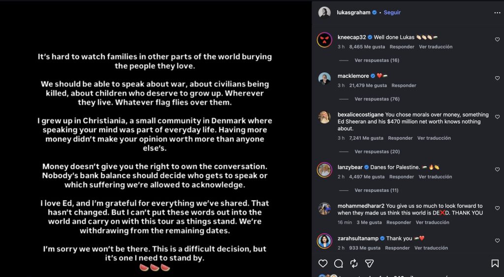 Comunicado de Lukas Graham sobre su salida del tour de Ed Sheeran 2026