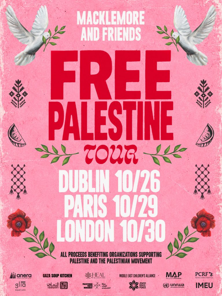 Imagen del cartel del Free Palestine Tour de Macklemore