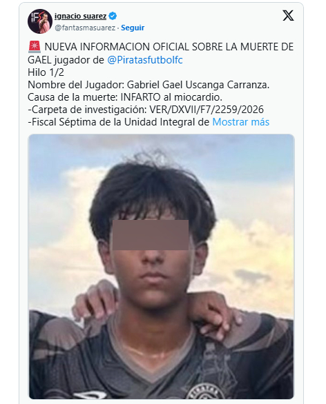 posible causa de Gael Uscansa, jugador de 15 años de Piratas FC