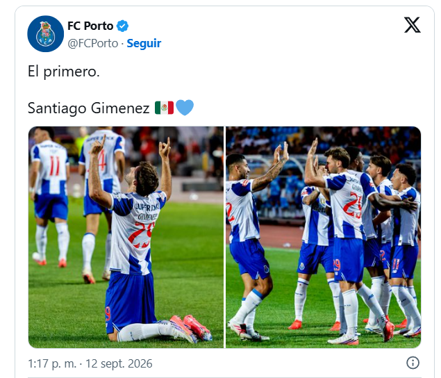 Santi Giménez anota su primer gol con Porto